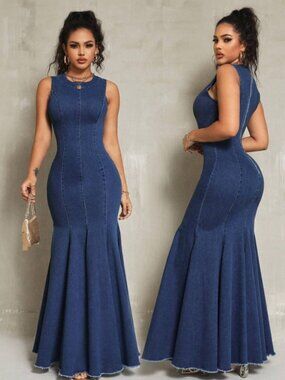 The Denim Collection: Women’s Minerva Denim Mermaid Maxi Dress